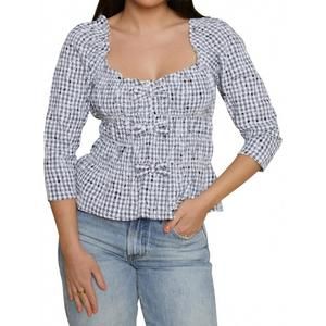 NEW SOFIE THE LABEL jessica embroidered floral gingham top in black